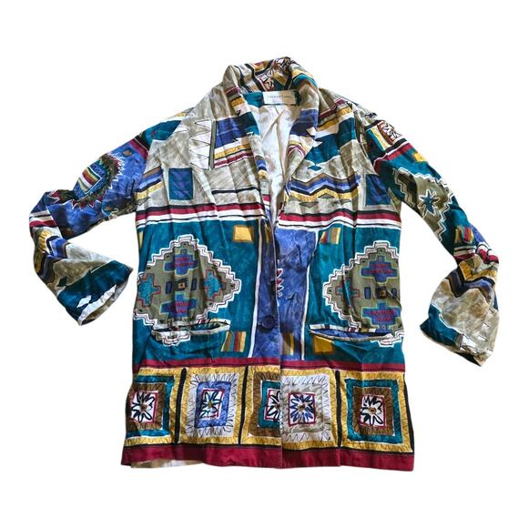 Vintage Michael Lewis Aztec Rio Mod Oversized Blazer Southwestern Jacket SZ M - Picture 1 of 5